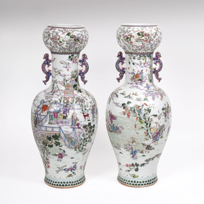 A pair of palace vases in famille rose style