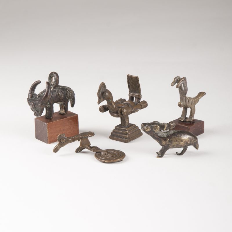 A set of 5 African Asante gold weights