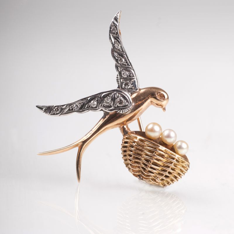 A Vintage diamond pearl brooch 'Bird's nest'