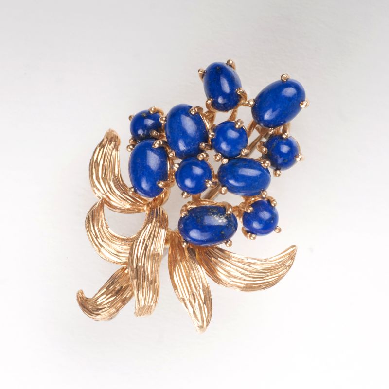 A Vintage lapis lazuli flower brooch - image 2