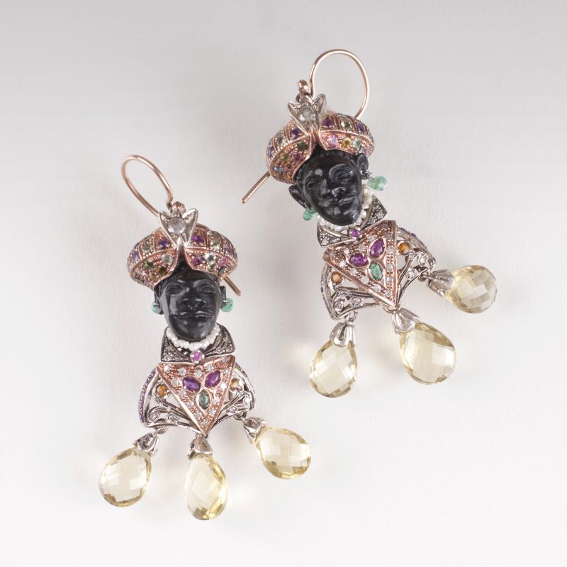 A pair of earrings 'Moretto' with precious stones