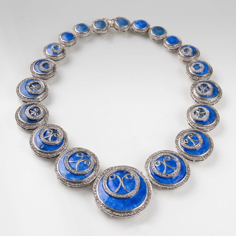 A Vintage diamond enamel necklace