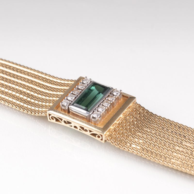 A Vintage golden bracelet with tourmaline and diamonds - image 2