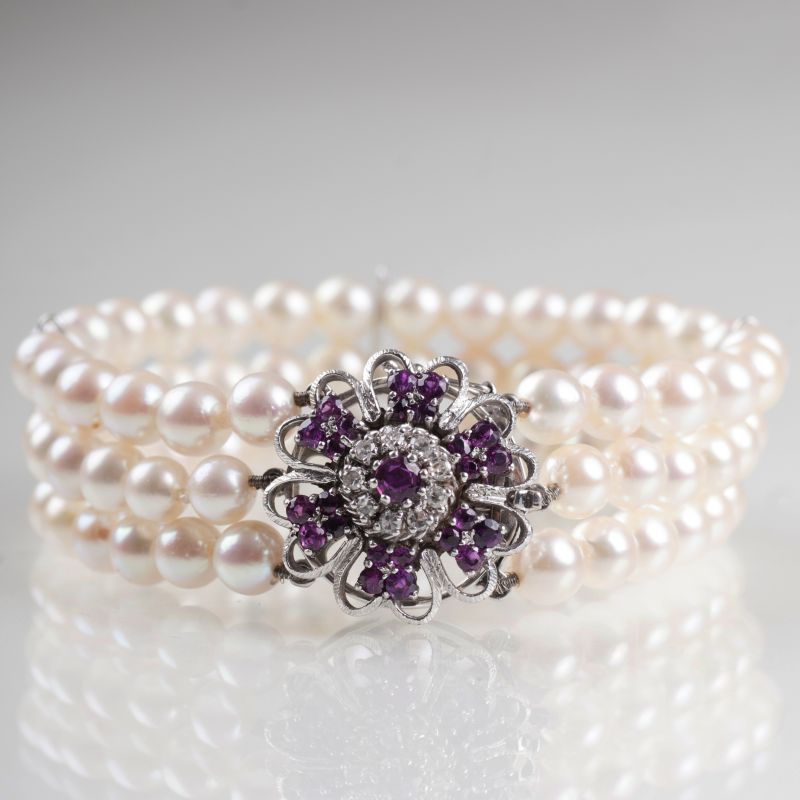 Vintage Perlen-Armband mit Rubin-Diamant-Schließe
