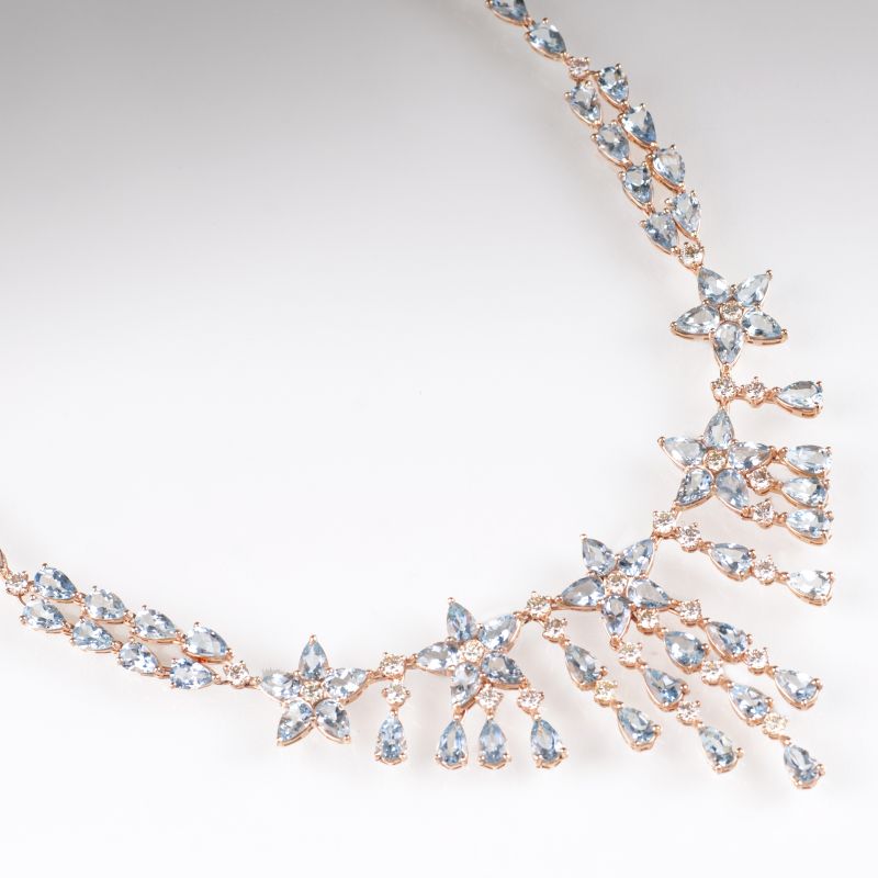 An aquamarine diamond necklace