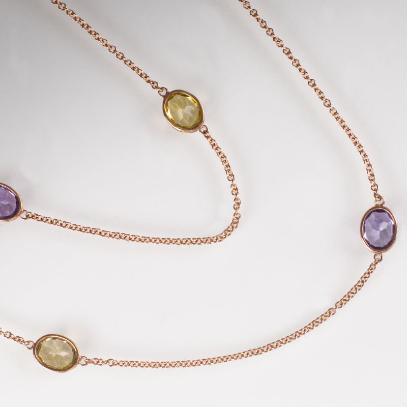 A long, modern necklace with citrine and amethyst - image 2