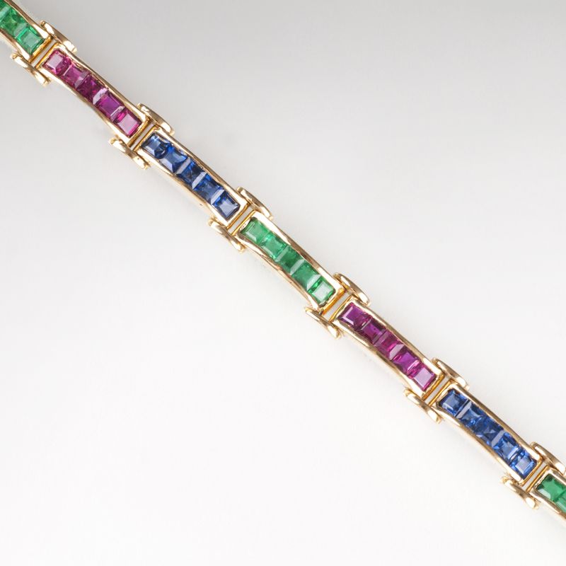 Vintage Edelstein-Armband mit Rubinen, Smaragden und Saphiren