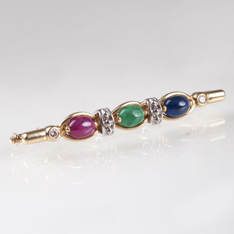 A Vintage ruby emerald sapphire brooch