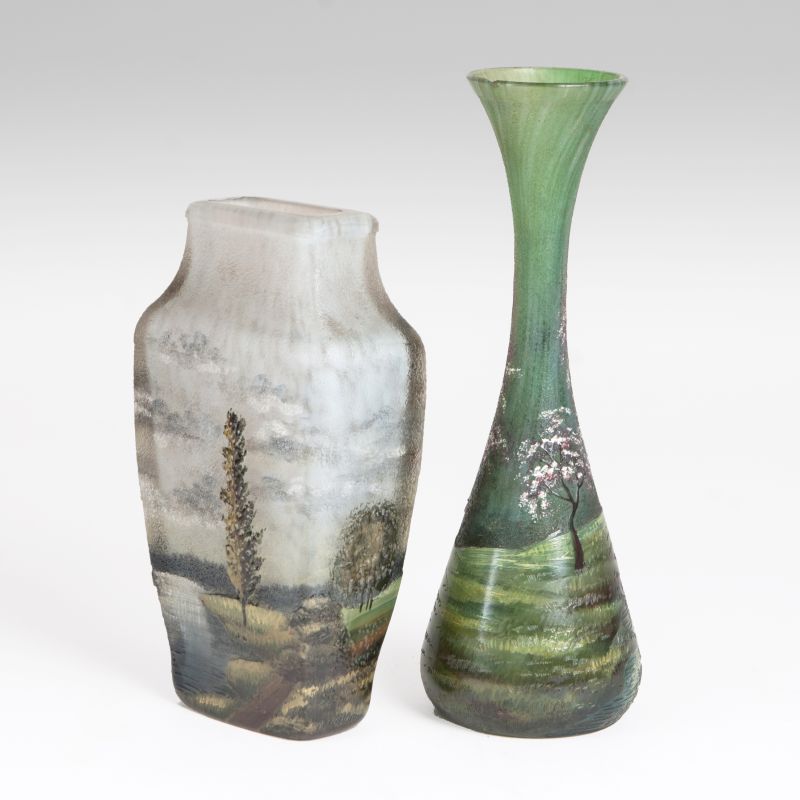 Paar Jugendstil-Vasen mit Landschafts-Dekor - Bild 2
