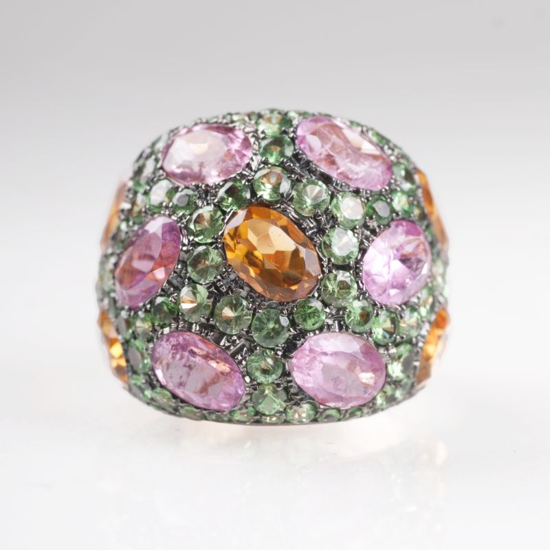 A modern, colourful ring with pink-tourmaline, citrine and tsavorith - image 2