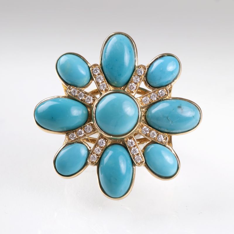 A cocktail ring with turquoise and diamonds