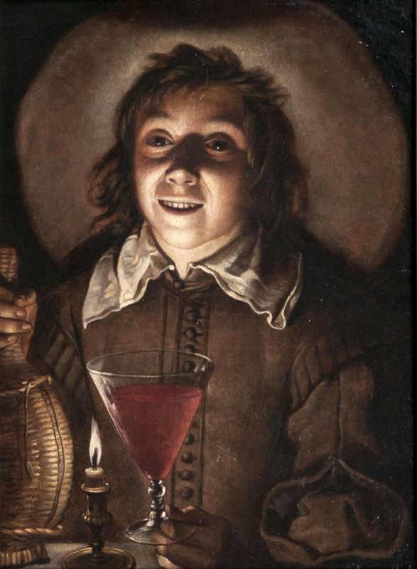 Hendrick Coster, zugeschr. - Junger Mann mit Weinglas im Kerzenlicht Junger Mann mit Weinglas im Kerzenlicht