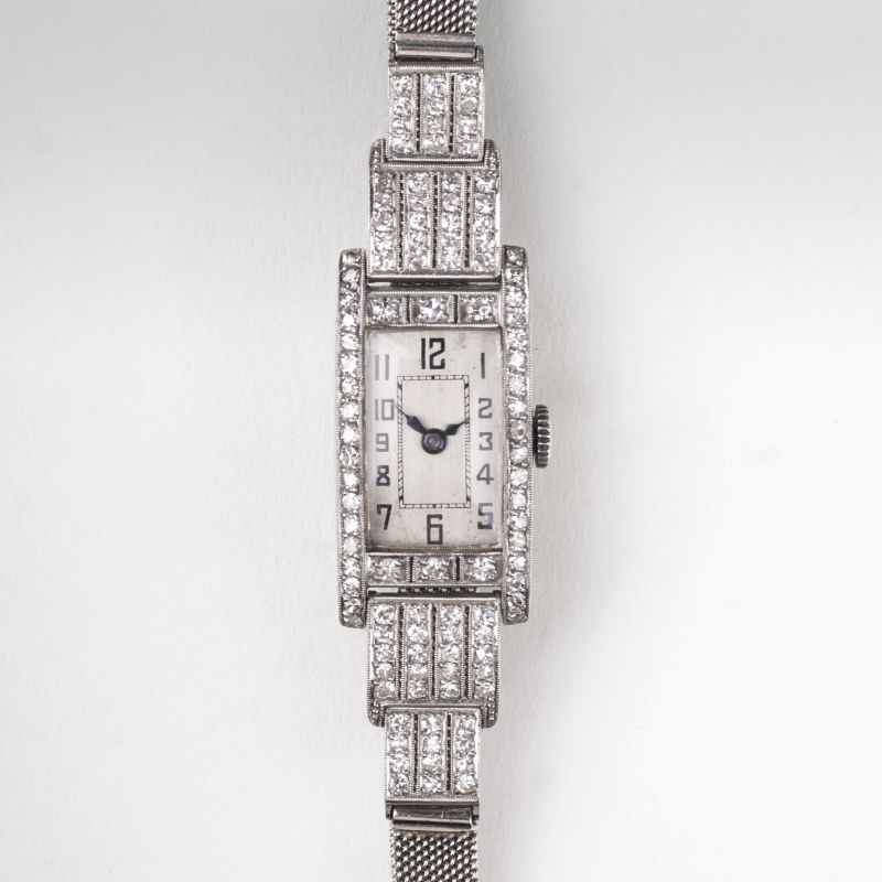 Art Déco Damen-Armbanduhr mit Diamant-Besatz