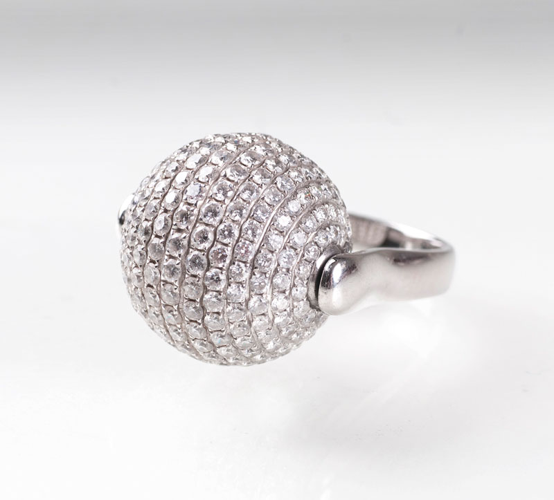 A modern diamond ring in spherical shape