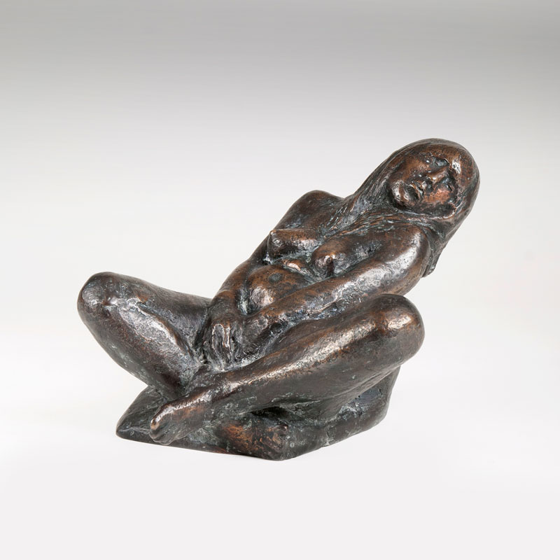An expressive bronze sculpture 'Bathing female nude'