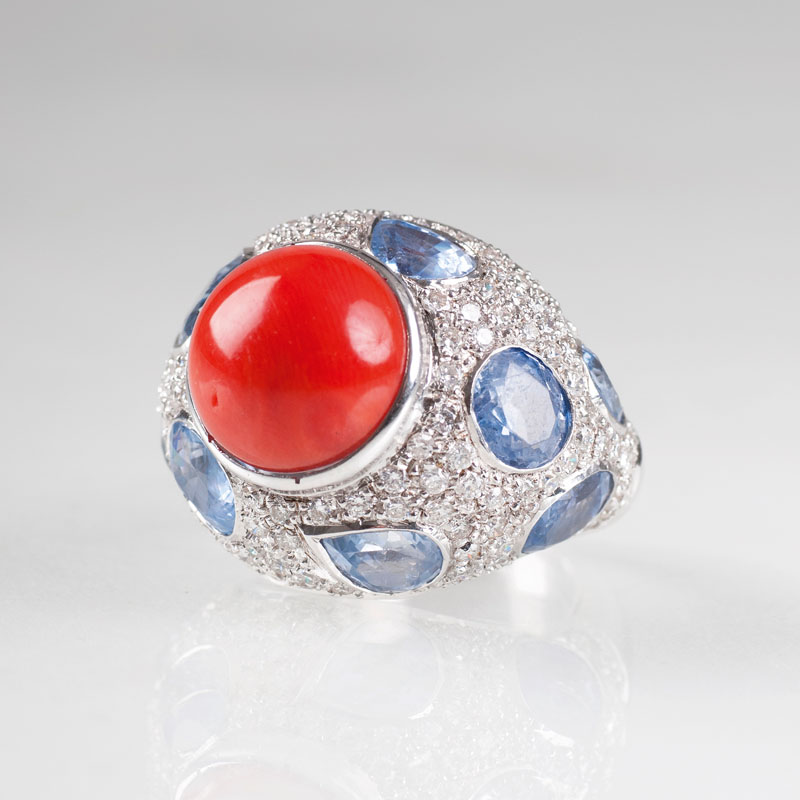 A large coral sapphire diamond ring - image 2