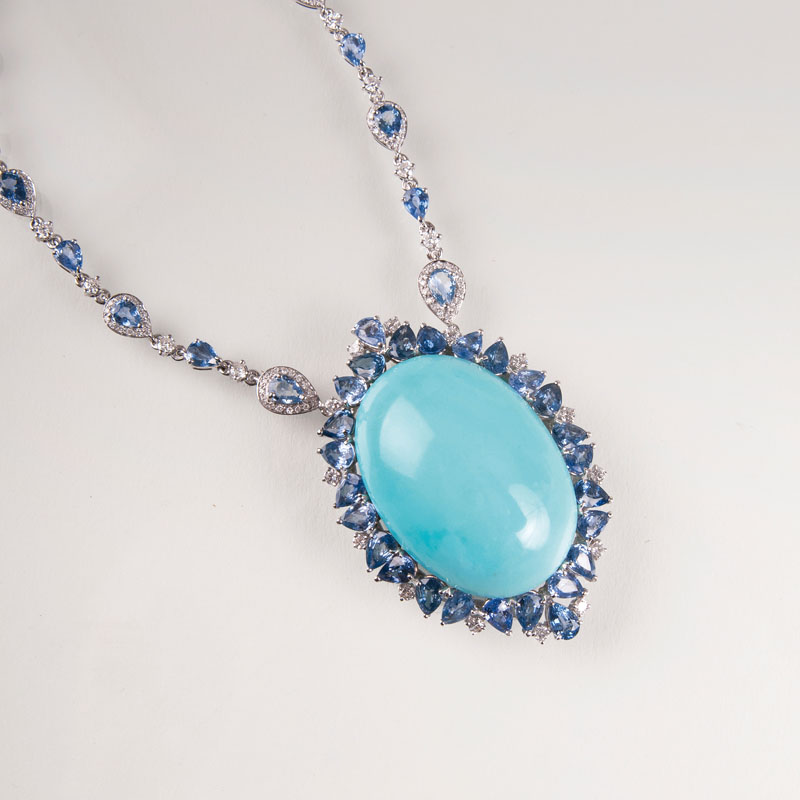 An extraordinary turquoise sapphire diamond necklace