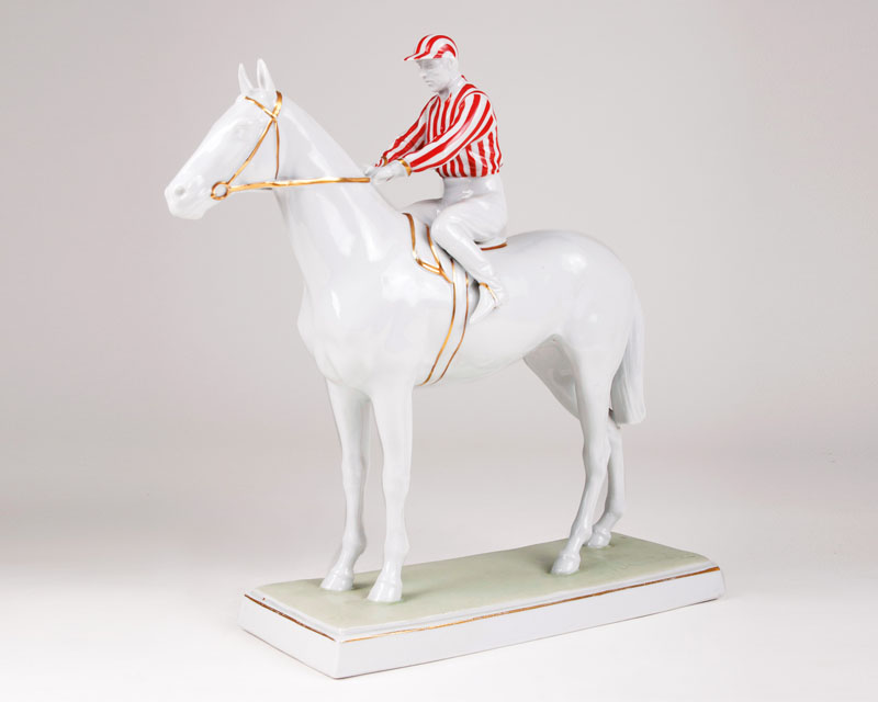 Porzellan-Skulptur 'Jockey zu Pferd'