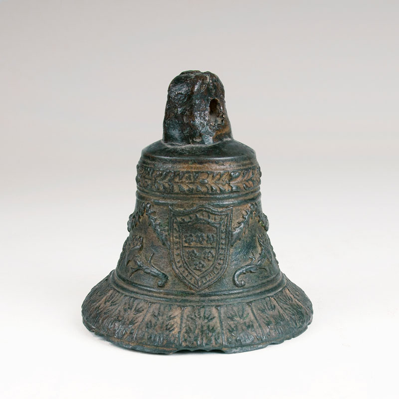 A small Renaissance bronze handbell with fine ornament