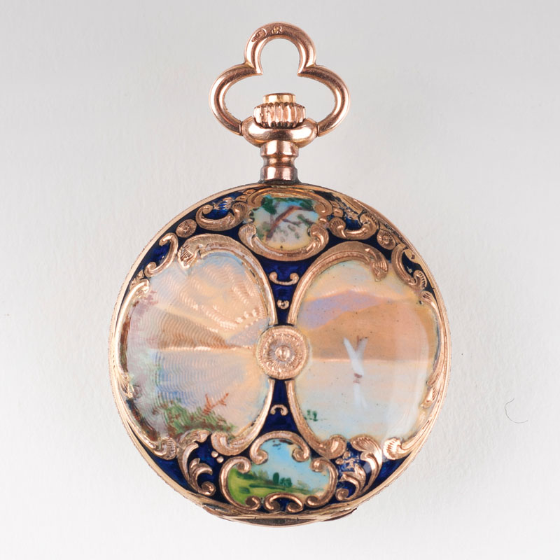 A ladie's pendant watch with enamel painting 'Galant Couple' - image 3