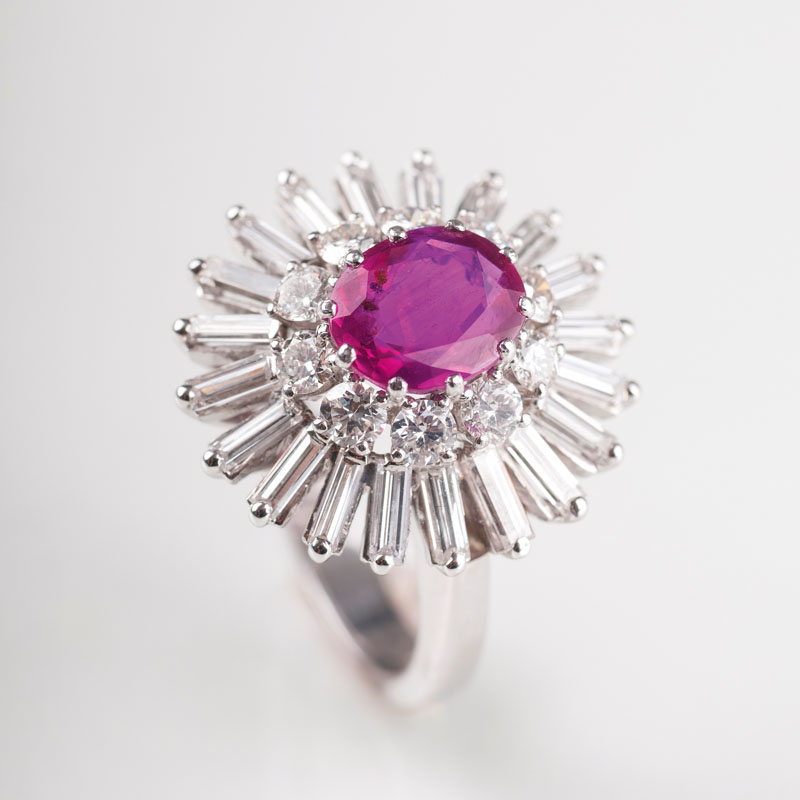 A Vintage diamond ring with natural ruby