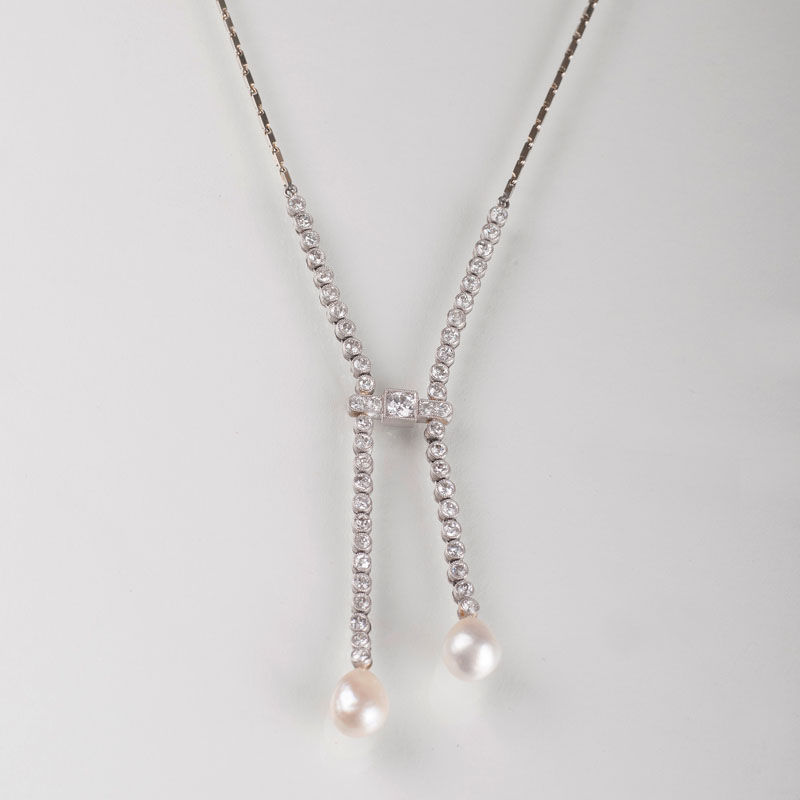 Jugendstil-Diamant-Collier mit Naturperlen