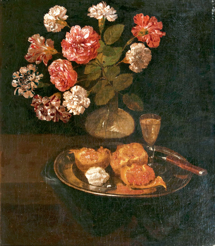 Table Still Life with Carnations, Pomegranate and Sherry