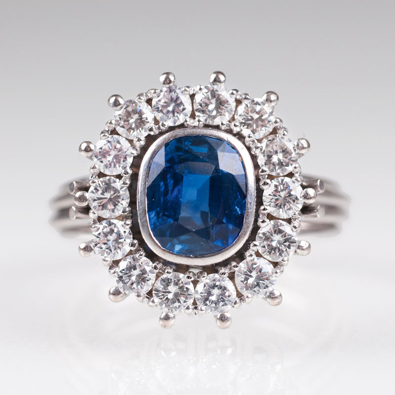 Vintage Brillant-Ring mit natürlichem Saphir