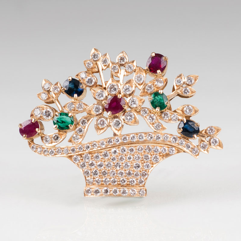 A Vintage precious stone brooch with diamonds 'Flower Basket'