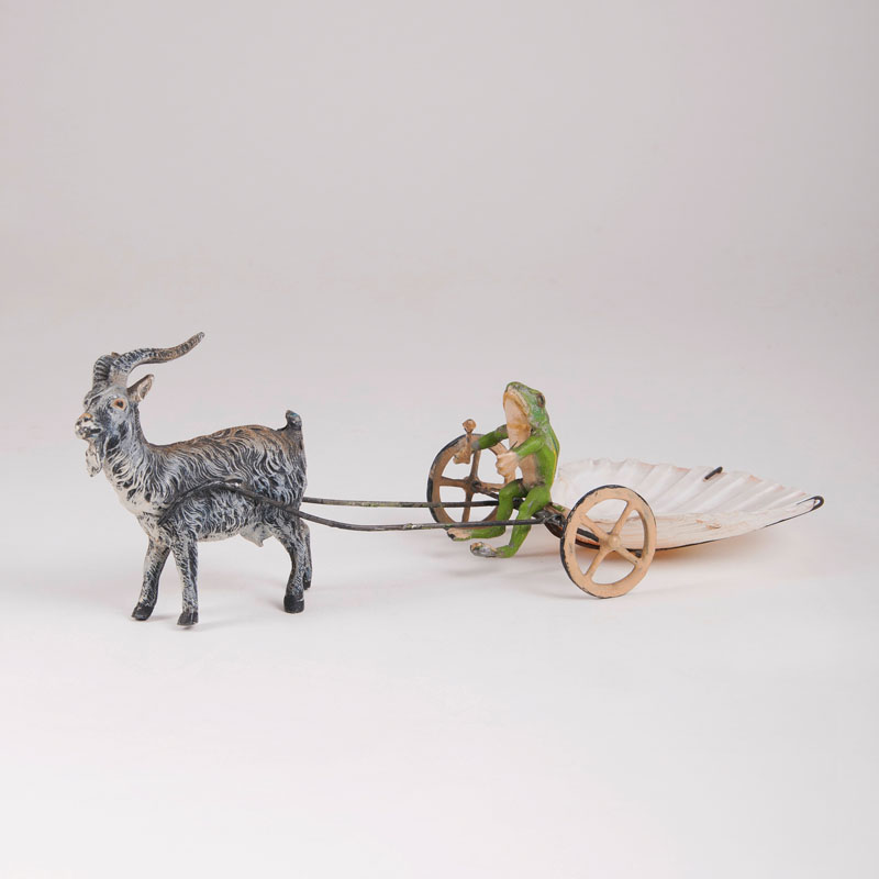 A Vienna bronze group 'Goat and cart with a frog'