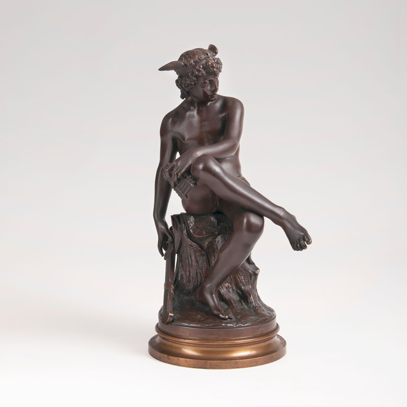Bronze-Skulptur 'Sitzender junger Hermes'