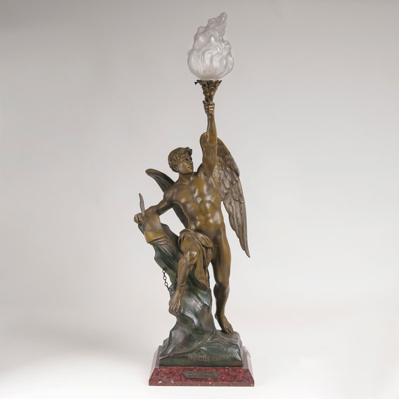 A sculpture 'Winged genius' as table lamp