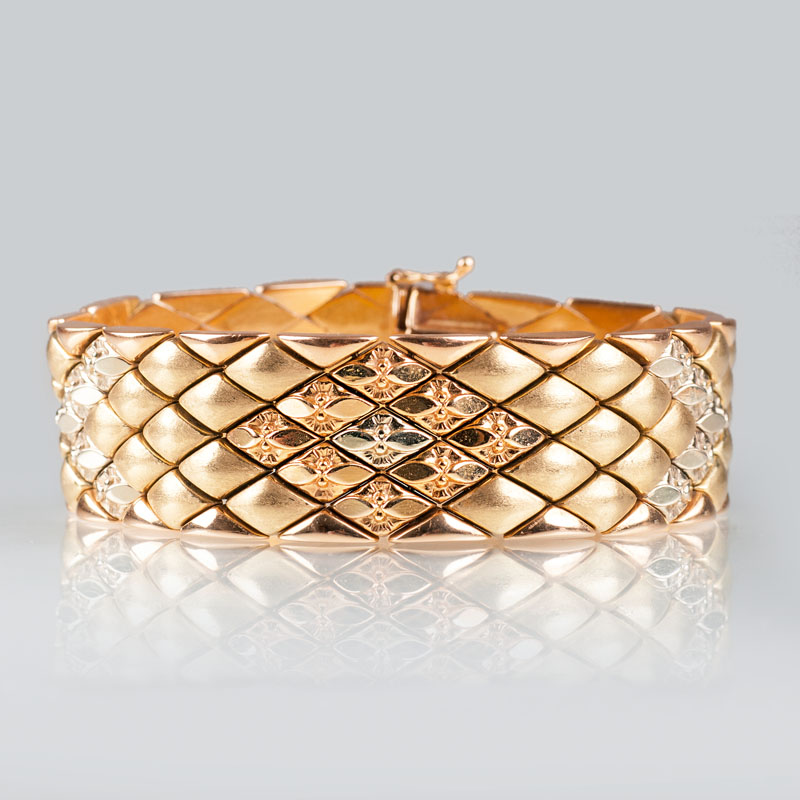 Zweifarbiges Gold-Armband mit Waben-Dekor