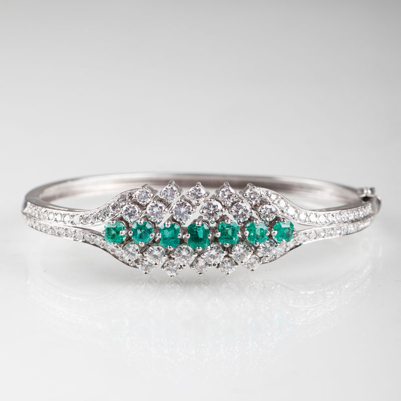 A very fine Vintage emerald diamond bangle bracelet