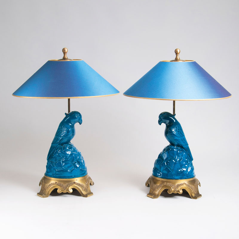 Paar Victorian Tischlampen 'Papageien'