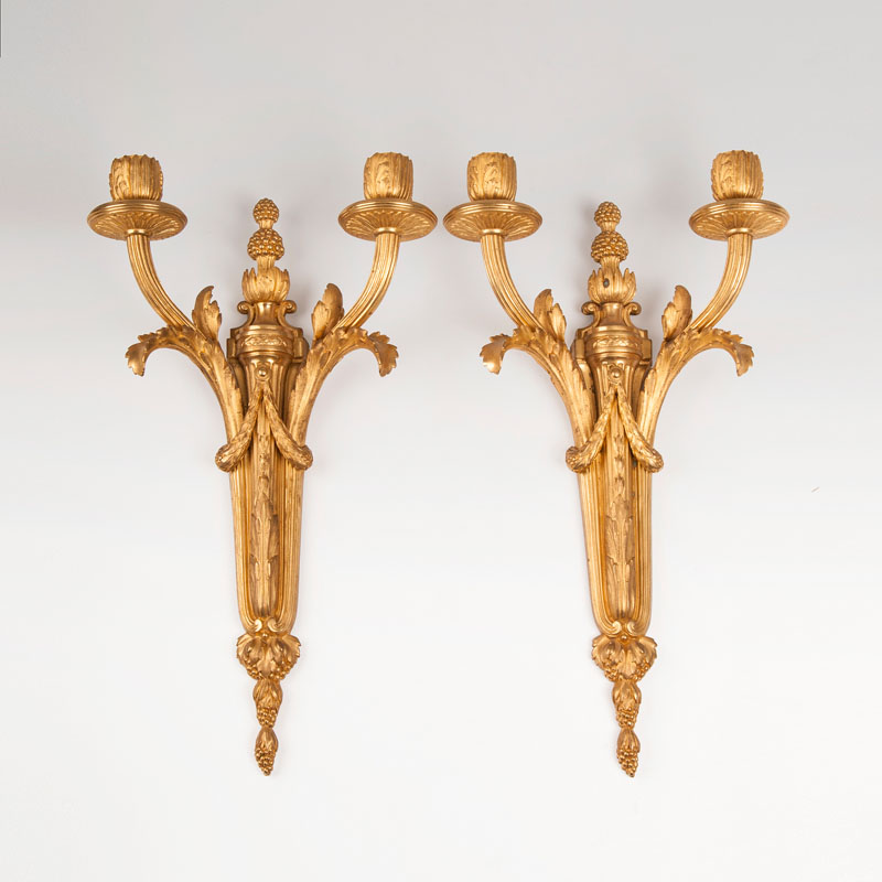 A pair of bronze wall applications in Louis-XVI-style