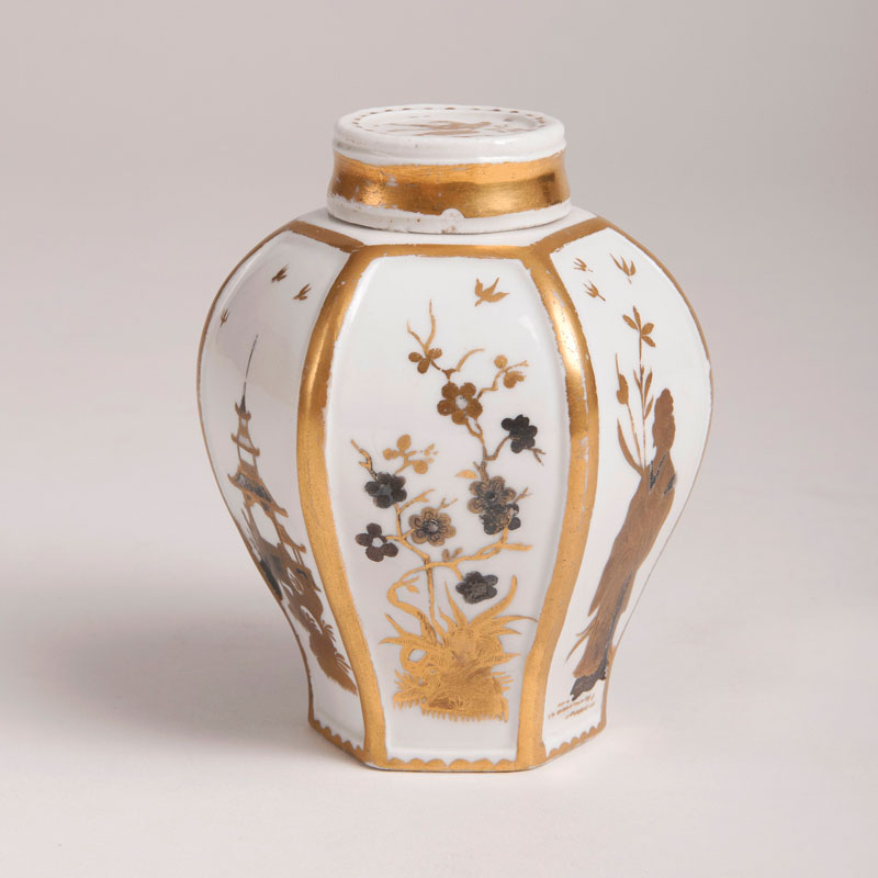 A rare Böttger Tea Caddy with silver and gold painting