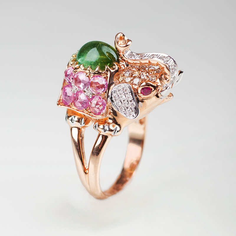 A colourful precious stone ring 'Elephant'
