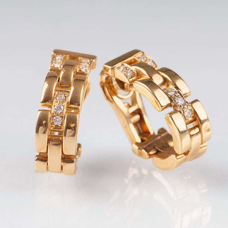Paar Gold-Brillant-Ohrringe von Cartier