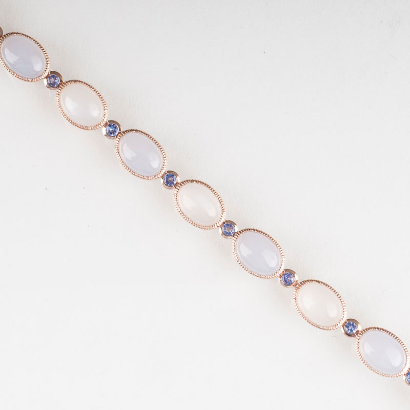 A two coloured moonstone calcedon bracelet with tanzanite