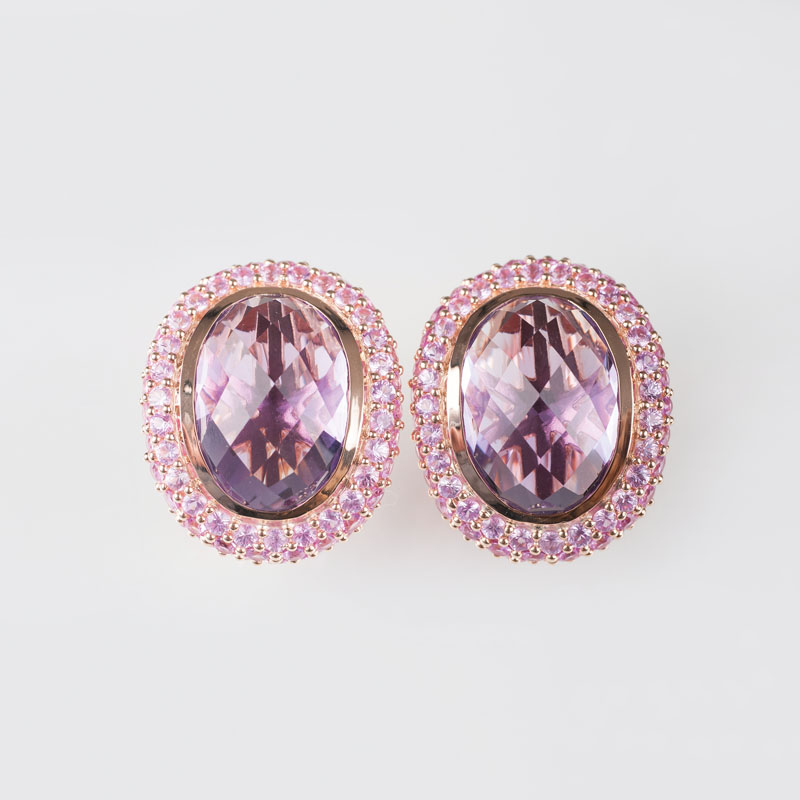 Paar Amethyst-Ohrstecker mit Pink-Saphiren