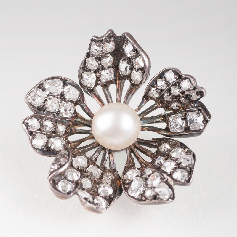 A Belle Epoque diamond pearl brooch