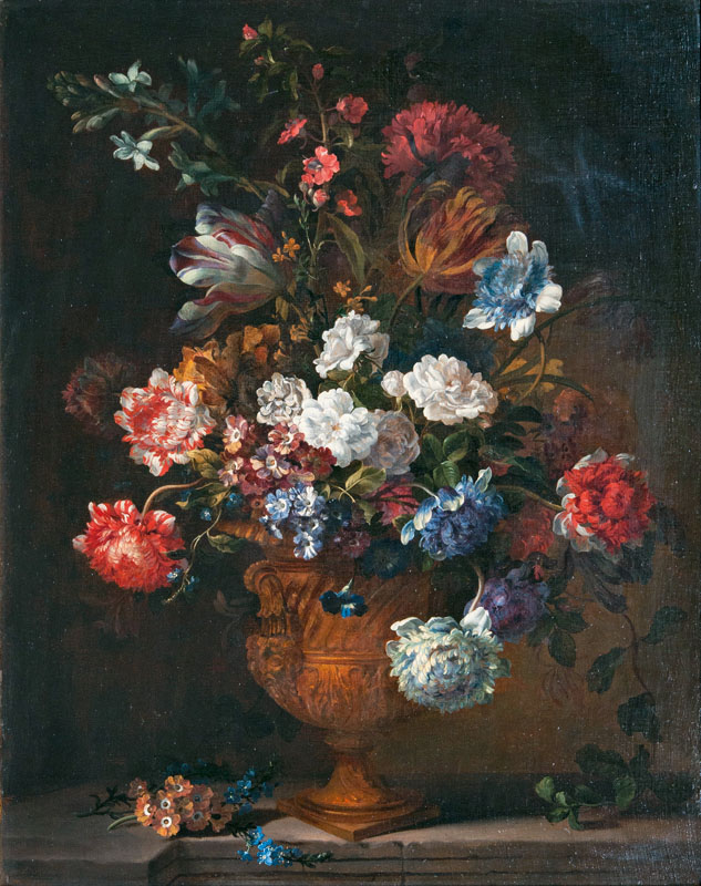 Jean-Baptiste Monnoyer - Chrysanthemums, Parrot Tulips and Primroses in a Vase Chrysanthemums, Parrot Tulips and Primroses in a Vase