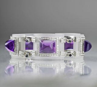 An exquisite amethyst diamond bracelet with rock crystal settings - image 2