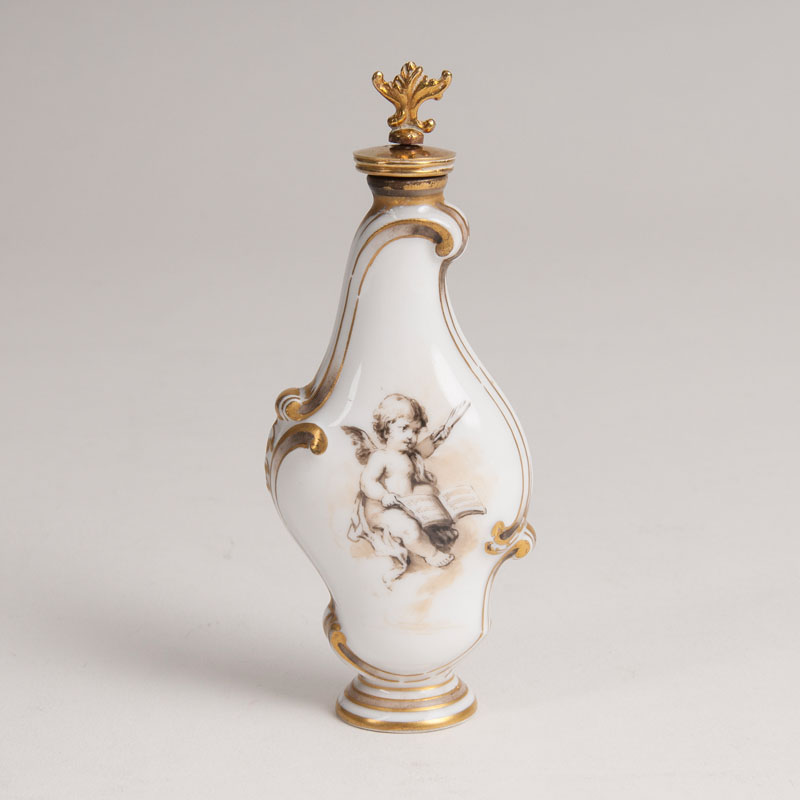 A porcelain perfume flacon with putto