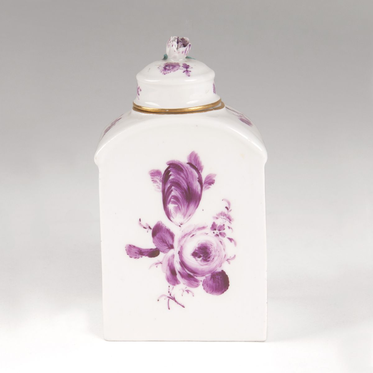 A tea-caddy with flower painting in Purple Camaïeu