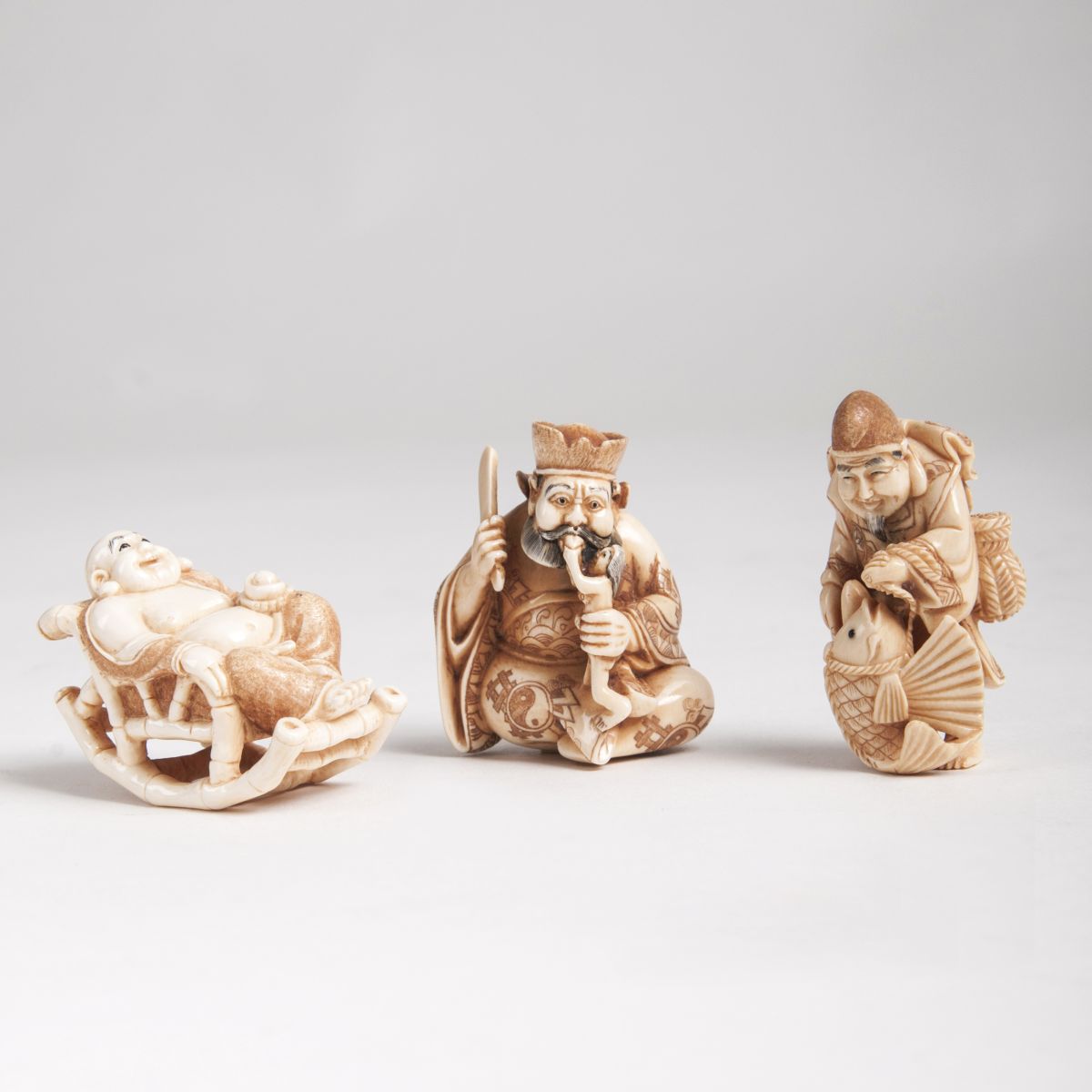 A set of 3 fine figural netsuke