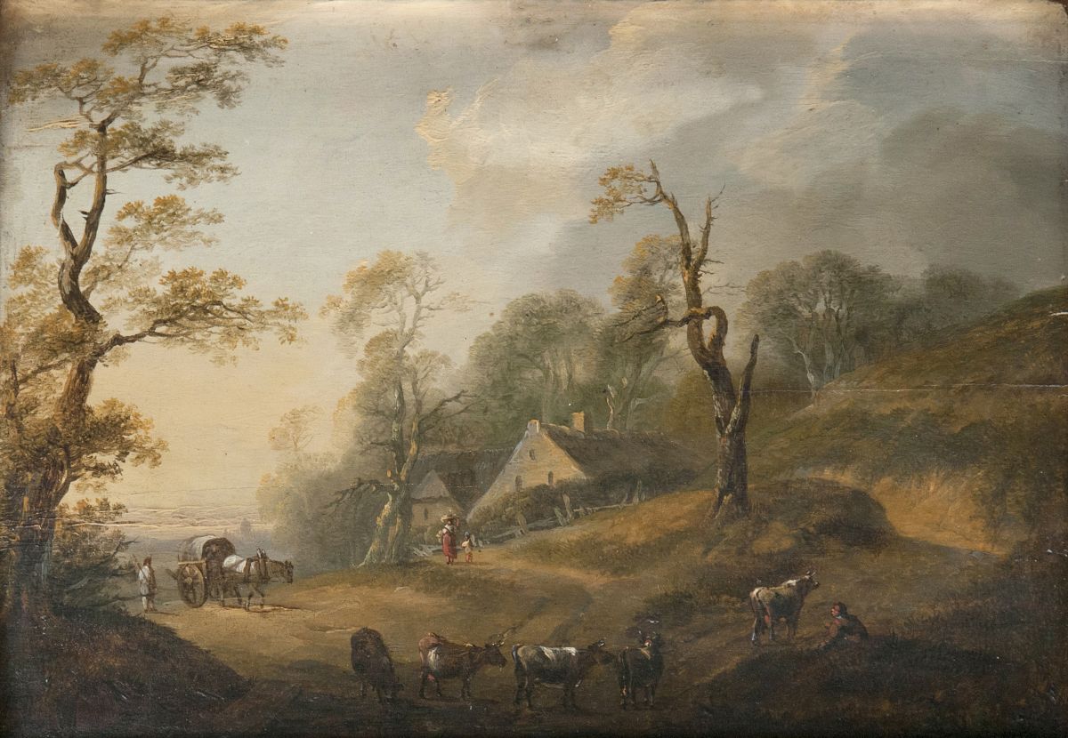Idyllic Landscape with Farm and Herdsmen