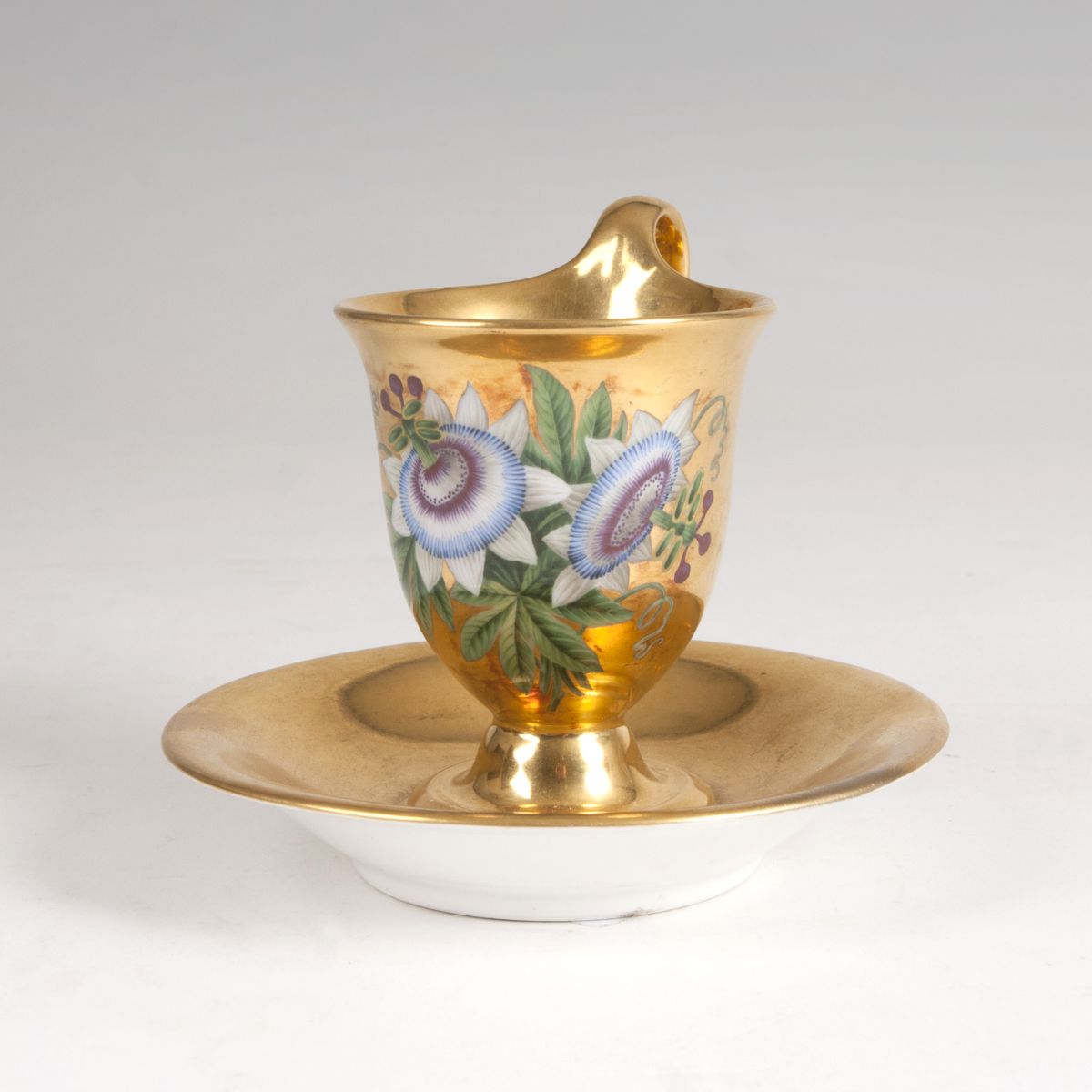 A porcelain bell beaker 'passion flowers on gold ground'