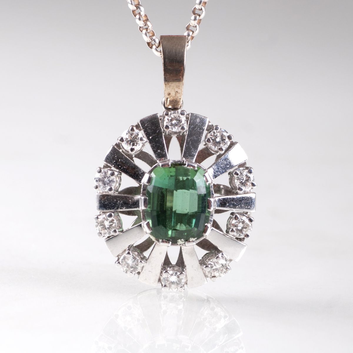 A tourmaline diamond pendant with necklace